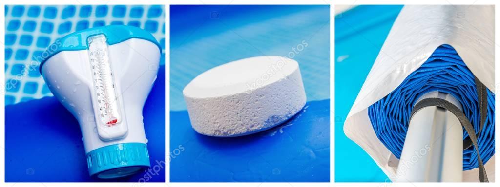 Piscina cubierta con lona para su protección en invierno