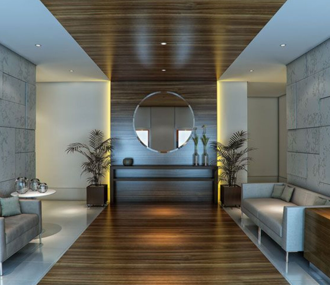 Hall de edificio limpio y ordenado
